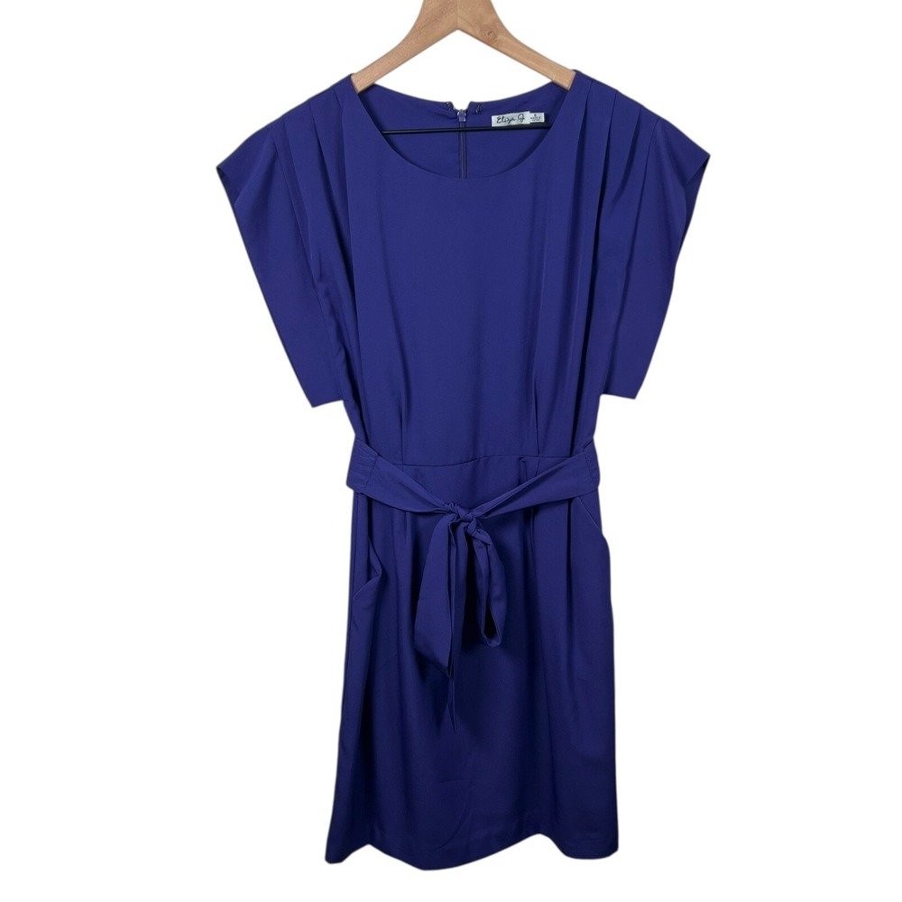 Eliza J Womens 6 Purple Cap Sleeve Tie Waist A-Line Knee Length Dress READ